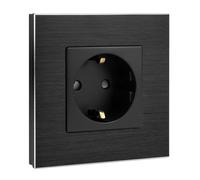 Navaris Presa a Muro Singola con Placca in Alluminio - Incasso a Parete - Cornice Impianto Elettrico per Euro-spina 2 Poli Tipo-C- 1x Presa - Nero