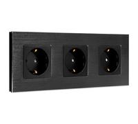 Navaris Presa Muro Tripla con Placca Alluminio - Incasso a Parete - Cornice Multipresa Impianto Elettrico - Euro-spina 2 Poli Tipo F - 3x Prese - Nero