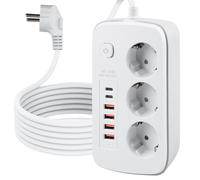 Presa a scomparsa a 3 scomparti, ciabatta con 4 USB, presa da tavolo con 2 USB C, presa da incasso multipla con interruttore per tavolo da scrivania, cavo da 2 m, bianco