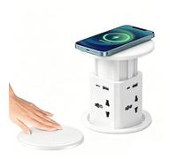Presa a Scomparsa Automatica con Caricatore Wireless Multipresa da Incasso Salvaspazio per Piano Cucina Scrivania Ufficio Tavolo Conferenza Presa da Scrivania Nascosta con Porte USB(White)