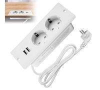 Presa da incasso con 2 porte USB, 2 prese con cavo da 1,6 m, presa integrata per ufficio, mobili o piano di lavoro
