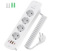 Presa a scomparsa con USB-C, 4 prese da incasso con cavo a spirale da 2 m, PD20 W, 250 V/16 A, per ufficio, home office e cucina - bianco