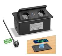 Presa a scomparsa con USB C PD 20 W e 15 W, caricatore senza fili, presa da tavolo a scomparsa, 2 prese, da incasso, da tavolo, a scomparsa, per piano di lavoro, divano, casa, ufficio, cavo da 3 m