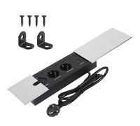 Presa a scomparsa con USB-C, presa da incasso a 2 scomparti con coperchio scorrevole e passacavo, presa da tavolo a scomparsa per scrivania, cucina, ufficio (argento spazzolato)