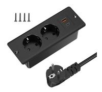 Presa a scomparsa da tavolo con 1 USB e 1 Type-C, ciabatta da incasso con cavo da 2 m, presa da tavolo a doppia spina per piani di lavoro o tavoli - nero