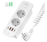 Presa a scomparsa da tavolo con USB C PD20W, 2 prese da incasso, cavo a spirale da 2 m, cavo a molla da 2 m, 250 V/16 A, ciabatta da incasso per ufficio, casa, cucina, colore bianco