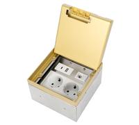 Presa a scomparsa invisibile da pavimento, in acciaio inox, 2AC + 1USB 1USBC + 1CAT6, multiuso, con coperchio per ufficio, casa, acqua e antipolvere, spina UE (oro)