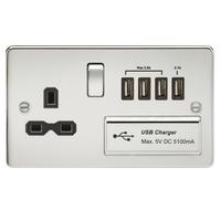 Presa a Uscita Commutata 13A Con 4 USB Knightsbridge Cromo Lucido Nero
