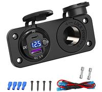Presa Accendisigari 12 Volt USB C: Qidoe PD 3.0 e QC 3.0 Porta per Auto Alluminio 150W Adattatore Caricabatterie Presa da Pannello con Interruttore LED Voltmetro per 12V /24V Barca,Marina,RV,Golf Cart