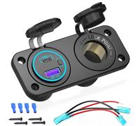 Presa Accendisigari 12V Pannello: Qidoe Doppia Quick Charge 3.0 USB 300W Adattatore Impermeabile Multipla Sdoppiatore Incasso con interruttore 15A Fusibile Voltometro(Black)