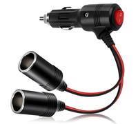 Presa accendisigari, prolunga per accendisigari da 1 a 2, adattatore splitter 12V/24V con interruttore on/off e fusibile 10A, per auto, barca