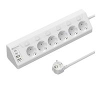 Presa angolare con 2 USB C e 2 USB A, 6 prese, commutabile singolarmente, 4000 W, 16 A, montaggio a parete, cavo 2 m, colore bianco, presa multipla per cucina e scrivania