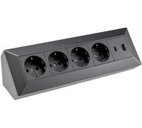 Presa angolare con blocco presa Presa multipla a 4 vie con USB-A USB-C PD per ufficio, cucina, officina, installazione sottostruttura, antracite