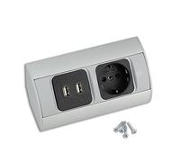 Presa angolare di alta qualità in alluminio per cucina e ufficio, ideale per piano di lavoro, presa da tavolo o presa da incasso con 1 standard e 1 presa Schuko USB