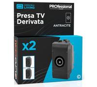 Presa Antenna TV Derivata Connettore Terminale Maschio Compatibile con BTicino Livinglight Frutti Elettrici da Muro Colore Antracite - Confezione da 2