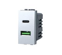 Presa Caricatore Da Muro Compatibile Con Bticino Living Light - USB Type C + USB-A 3,1A, Grigio