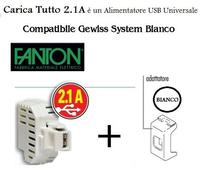 PRESA CARICATORE USB E DOPPIA USB COMPATIBILE BTICINO VIMAR GEWISS IPAD IPHONE