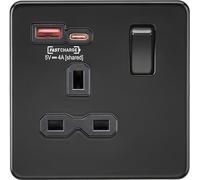 Presa commutata 13A 1G con doppia USB [FASTCHARGE] A+C - Nero opaco
