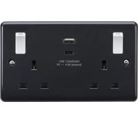 Presa commutata 13A 2G con bilancieri fuoribordo bianchi e doppia USB (A+C) 4.8A [conforme alla parte M]