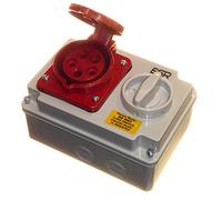 Presa con interruttore interlock da 16 A, 415 V, 5 pin, 3P + N + E, trifase, colore rosso