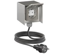 Presa da esterno singola STEDDA con cavo da 2 m, IP44, in acciaio inossidabile,