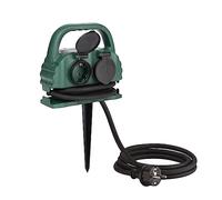 Presa da giardino a 4 prese, IP44, con maniglia e picchetto, presa esterna impermeabile con cavo in gomma H07RN-F (10 m, verde)
