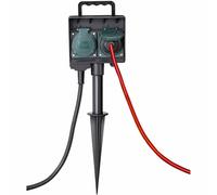Presa da Giardino per Esterni Distributore 2f Nero 1,4m IP44 Con Spike di Terra
