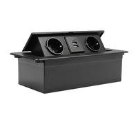 Presa da incasso a scomparsa, 2 scomparti con 2 USB, da incasso, con coperchio nero, presa per mobili, pieghevole, per cucina/scrivania/banco da lavoro, 26,6 x 11,8 x 0,3 cm
