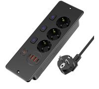 Presa da incasso a scomparsa, 3 prese commutabili singolarmente, 2 x USB-C PD20W + 2 x USB-A QC3.0, protezione da sovraccarico, cavo da 2 m 3 × 1,0 mm², presa da tavolo per scrivania/cucina/ufficio