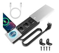 Presa da incasso a scomparsa con coperchio, 2 scomparti, USB C PD, presa da tavolo, presa a scomparsa, per scrivania, cucina, ufficio, tavolo da conferenza, colore argento