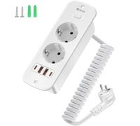 Presa da incasso con 4 USB e 2 prese da tavolo, ciabatta con cavo a molla da 2 m, presa a scomparsa con 2 USB A e 2 USB C (PD 20W), presa per cucina e piano da tavolo, bianco
