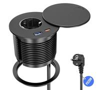 Presa da incasso con USB C PD 20 W, presa da tavolo Sewingvr con coperchio, presa a scomparsa con cavo USB A e C, cavo da 2 m, colore: Nero