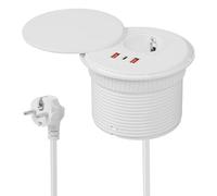 Presa da incasso con USB PD20W, presa da tavolo con 1 Schuko e 2 porte USB-A e 1 connettore USB-C e cavo di alimentazione da 1,8 m, presa in pelle PU per foro da tavolo da 90 mm (bianco)