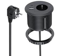 Presa da incasso con USB, presa da tavolo con USB C PD20W, presa da incasso, presa a scomparsa con 2 USB e cavo di alimentazione da 1,7 m, presa da scrivania per 80 mm, colore nero