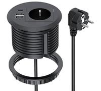 Presa da incasso da scrivania, presa da incasso con USB con 1 Schuko, 2 porte USB, 1 connettore Type-C, cavo da 1,7 m con USB per foro da tavolo da 80 mm, piano di lavoro cucina, nero