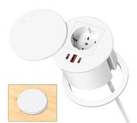 Presa da incasso piano di lavoro con USB C PD 35 W, multipresa da incasso scrivania con coperchio, blocco presa a scomparsa per cucina, ufficio, mobili, 3680 W/16 A, 1,8 m di cavo, bianco