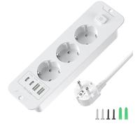 Presa da incasso USB-C/USB-A retrattile | Ciabatta elettrica con cavo da 2 m e interruttore, 3 prese bianche per mobili (montabile a scomparsa)