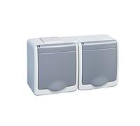 Presa da parete a 2 prese, IP44, 16 A/250 V, Schuko, da incasso, per ambienti umidi