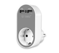 Presa da parete con 2 porte USB 5V in bianco e grigio, ideale per ricaricare cellulari e tablet in modo pratico ed efficiente. Il suo design elegante si integra in qualsiasi ambiente.