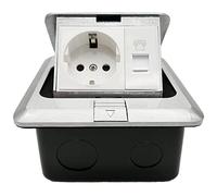 Presa da Pavimento a 2 Scomparti per Interni, Cucina, Ufficio - Con Cavo Telefonico, Scomparsa, da Lavoro