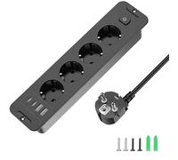 Presa da tavolo a 4 scomparti, con 2 USB e 2 Type-C, presa a scomparsa con cavo da 2 m, 250 V/16 A, presa multipla per mobili o superfici di lavoro, colore nero