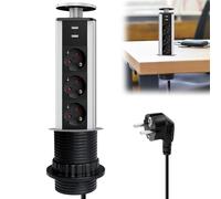 Presa da tavolo a scomparsa con 2 USB, 3 prese a scomparsa da 60 mm, da incasso con cavo da 2 m, presa multipla per piano di lavoro, ufficio, cucina