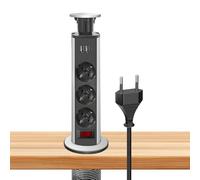 Presa da tavolo a scomparsa con 2 USB, 3 prese a scomparsa da 80 mm, presa da incasso con cavo da 1,8 m, presa multipla per piano di lavoro, ufficio, cucina