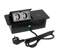 Presa da tavolo a scomparsa con USB A C, 15 W, ricarica wireless a scomparsa, 2 prese, presa da tavolo con cavo da 1,5 m, adatta per uffici, camera da letto, posti di lavoro (nero)