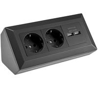Presa da tavolo con 2 prese con contatto di terra + 2 USB per installazione a incasso/montaggio 230 V pre-cablato nero opaco