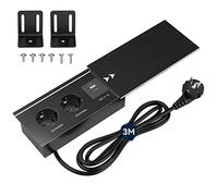 Presa da tavolo con USB C PD20W, presa da incasso a 2 prese, cavo 3 m, ciabatta da incasso con copertura, piano da tavolo in alluminio, presa da incasso nera, per scrivania, cucina, ufficio, 2200 W/10