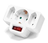 Presa di conversione da 1 a 3 con interruttore, ideale per adattare le connessioni elettriche e facilitare l'utilizzo dei dispositivi in diverse configurazioni.