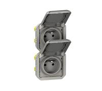 presa di corrente - 2 x 2p+t - verticale - grigio - componibile - legrand plexo 069563l