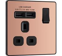 Presa di corrente a commutazione singola BG Electrical Evolve + 2 porte di ricarica USB (2.1A), 13A, rame lucido,PCDCP21U2B