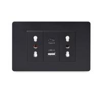Presa di Corrente a Muro, Doppia Presa Elettriche da Muro Italiana con Porta Caricatore USB A e USB C per Cellulare 118 mm * 75 mm Wall Socket, 16A/250V (Nero)